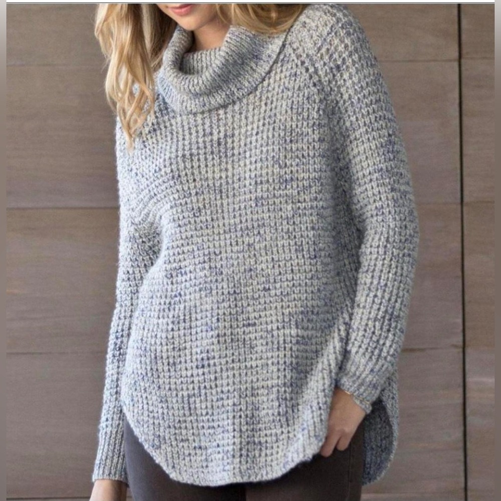 Free People Dylan Blue Confetti Tweedy Roll Neck Pullover Sweater Sz M